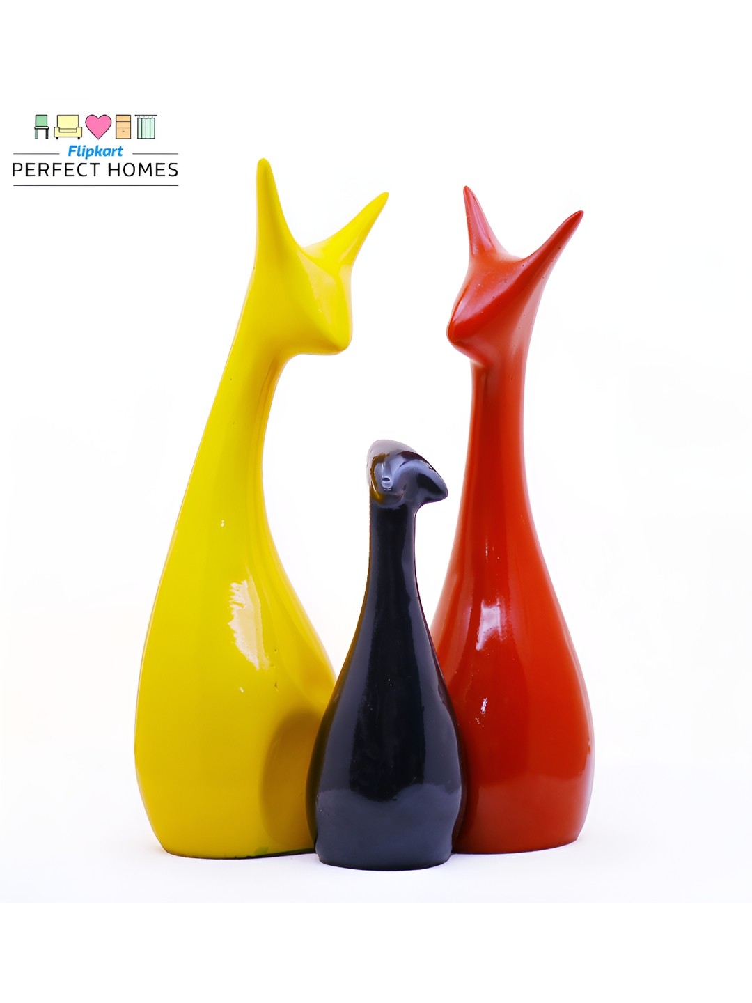 

GW CREATIONS Yellow & Black 3 Pieces Animals Figurine Showpiece