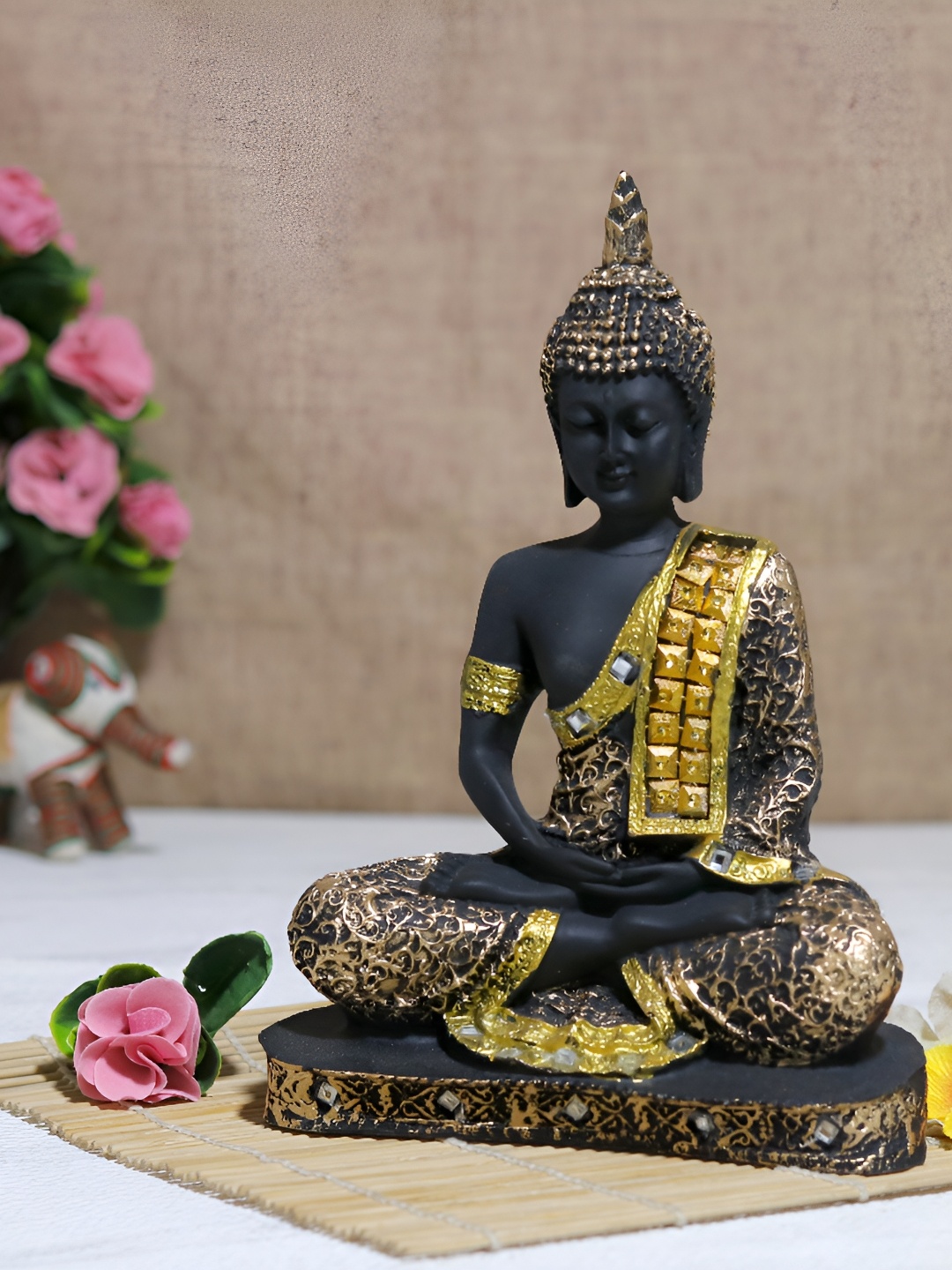 

GW CREATIONS Gold-Toned & Black Buddha Figurine Small Showpiece