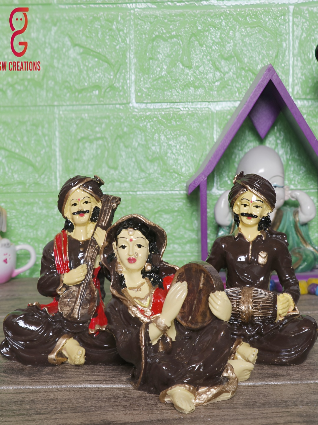 

GW CREATIONS Brown 3 Pieces Figurine Showpiece