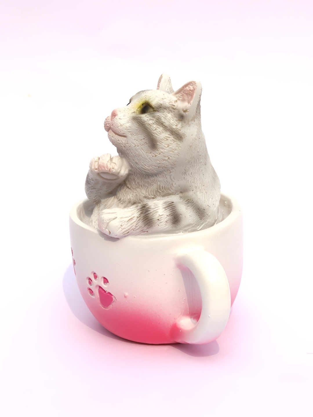 

GW CREATIONS Pink Grey Cup With Cat Showpiece