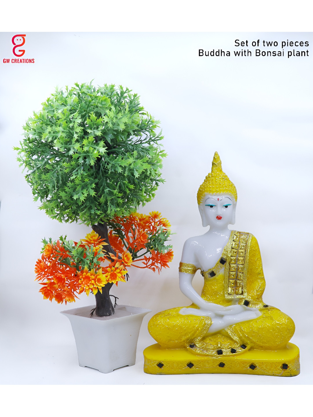 

GW CREATIONS Yellow Buddha Figurine Showpiece
