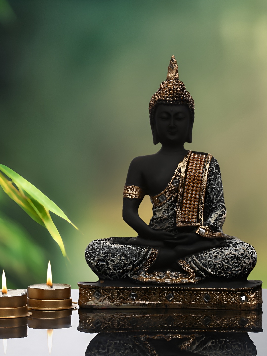 

GW CREATIONS Silver-Toned Black Buddha Showpiece