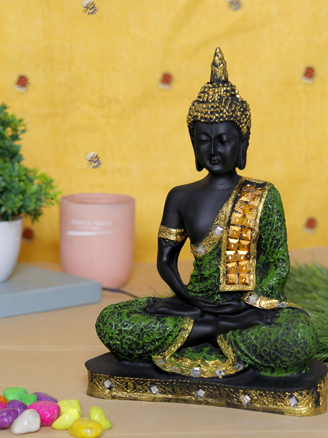 

GW CREATIONS Black & Gold Toned Buddha Idol Showpiece