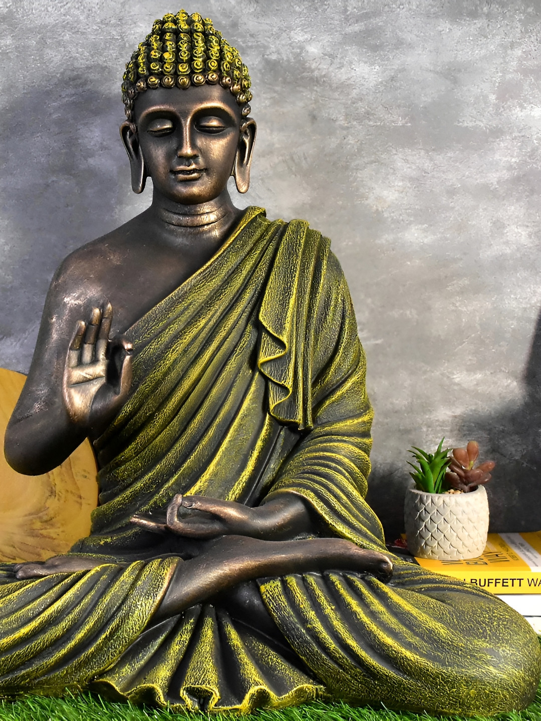 

GW CREATIONS Green & Black Marble Buddha Idol Showpiece