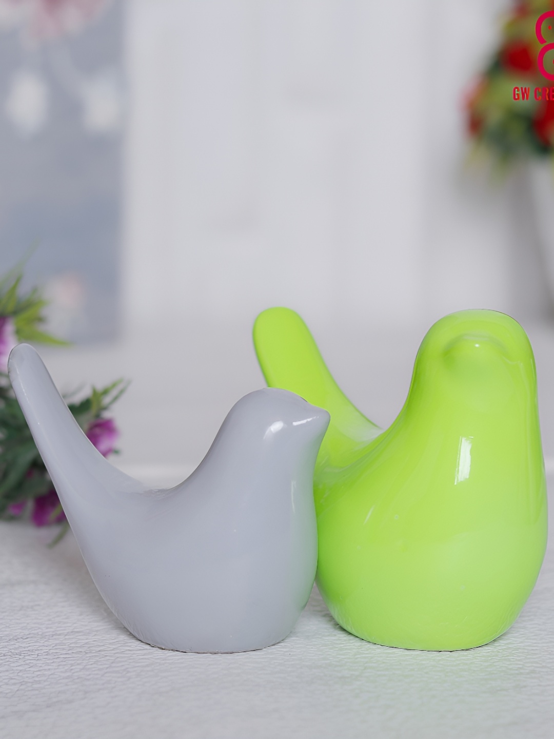 

GW CREATIONS Green & Grey 2 Pieces Birds & Animals Showpiece