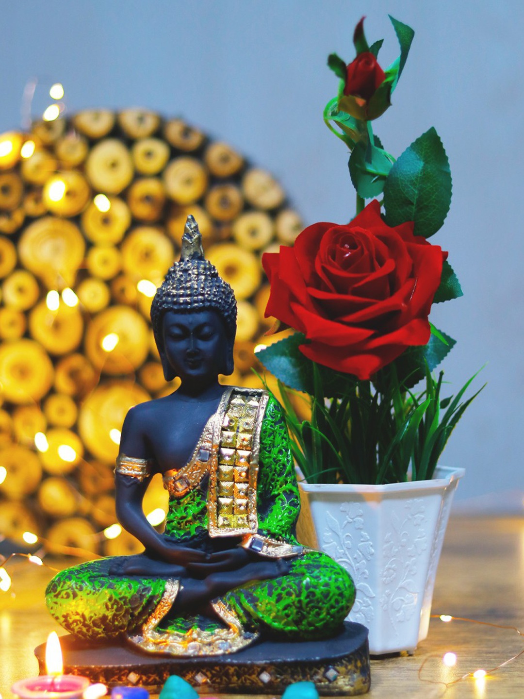 

GW CREATIONS Green & Black Buddha Idol Showpiece