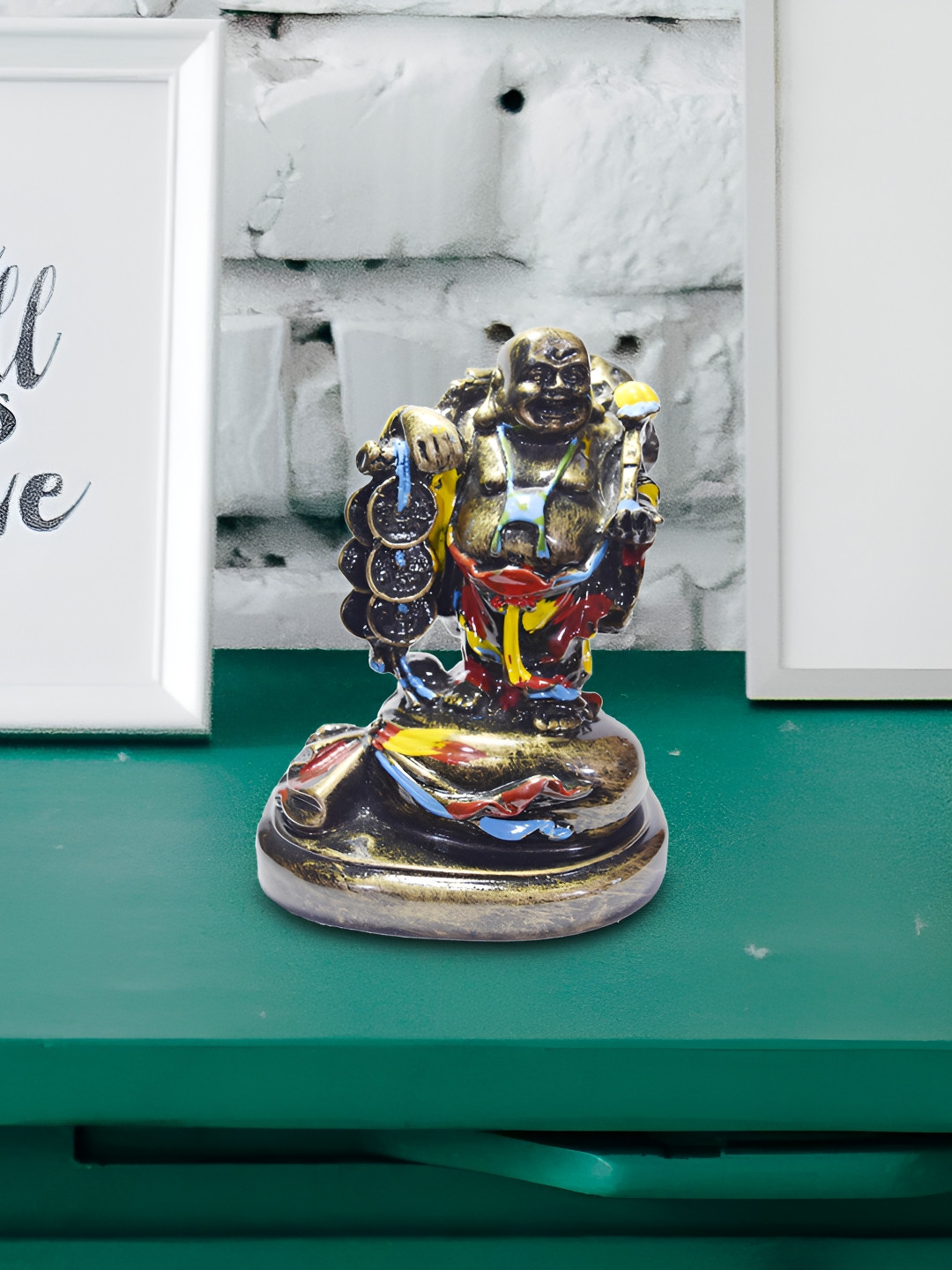 

GW CREATIONS Bronze Toned & Blue Laughing Buddha Idol Showpiece