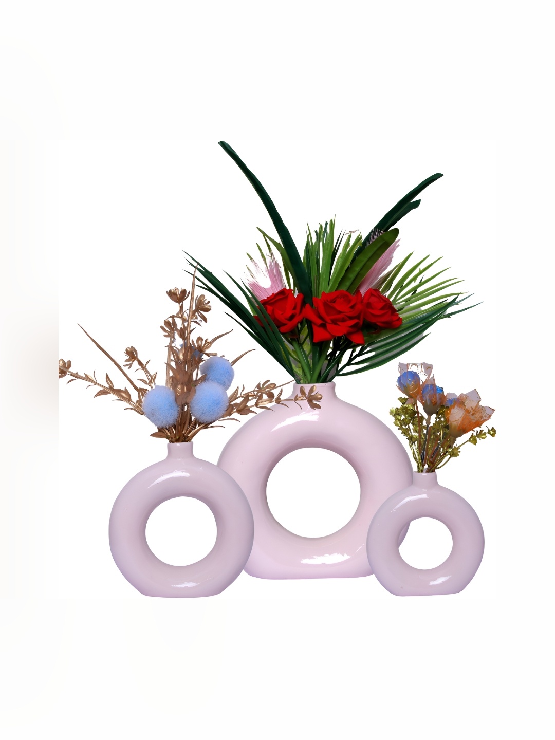 

GW CREATIONS Pink & Green 3 Pcs Curio Showpieces