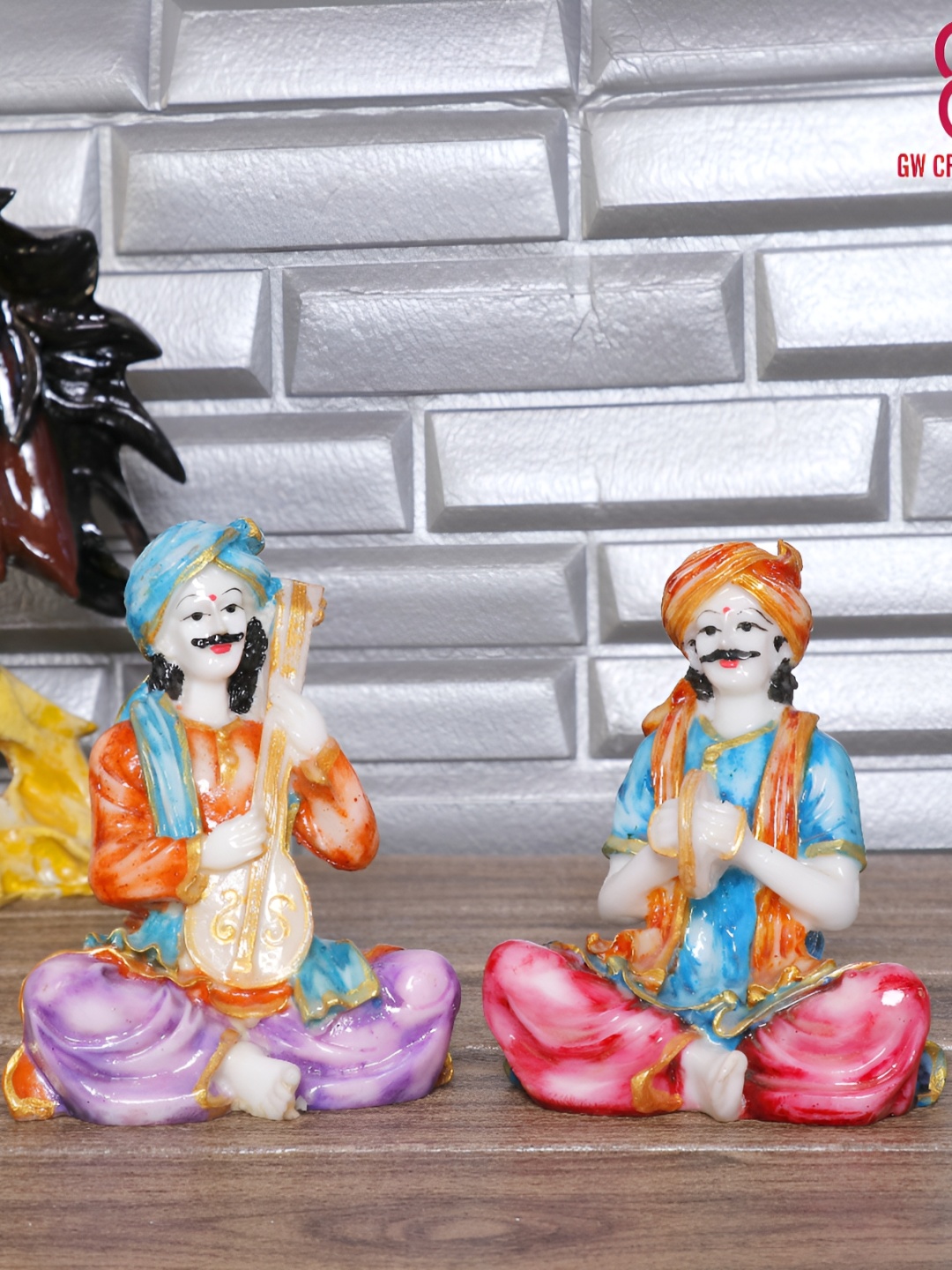

GW CREATIONS White & Blue 2 Pieces Figurine Showpiece