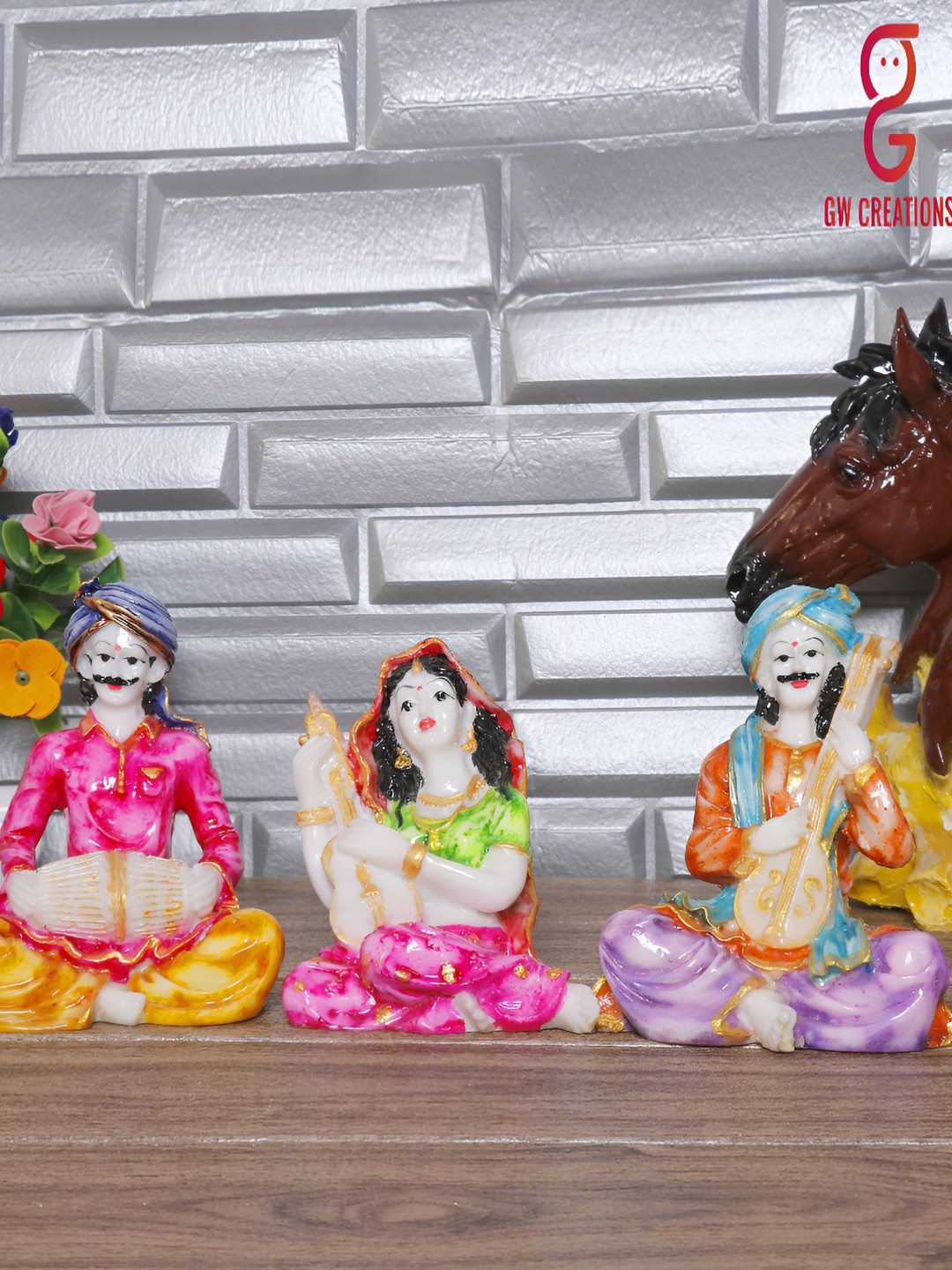 

GW CREATIONS Pink & Green 3Pcs Figurine Small Showpieces