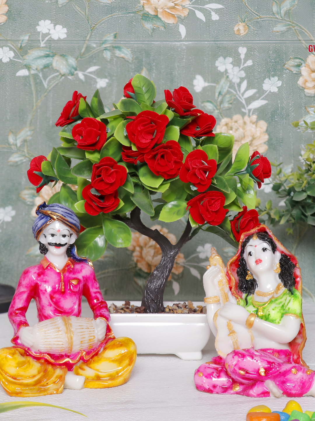 

GW CREATIONS Pink & White 3 Pieces Figurine Showpieces