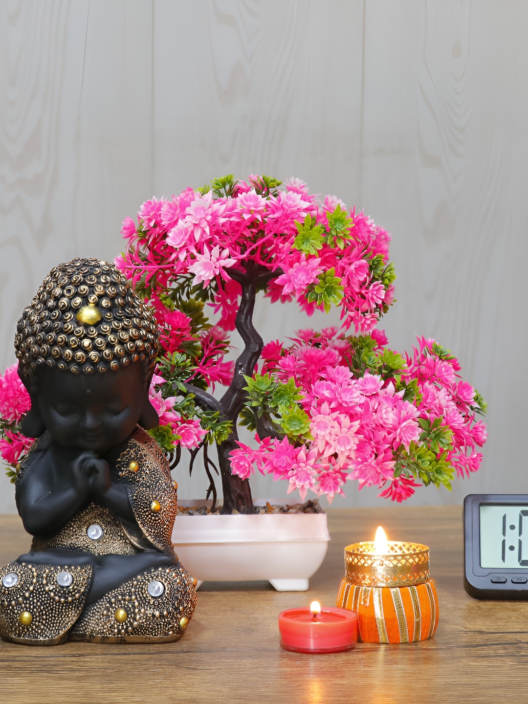 

GW CREATIONS Gold-Toned & Pink 2Pcs Figurine Small Showpiece With Plant