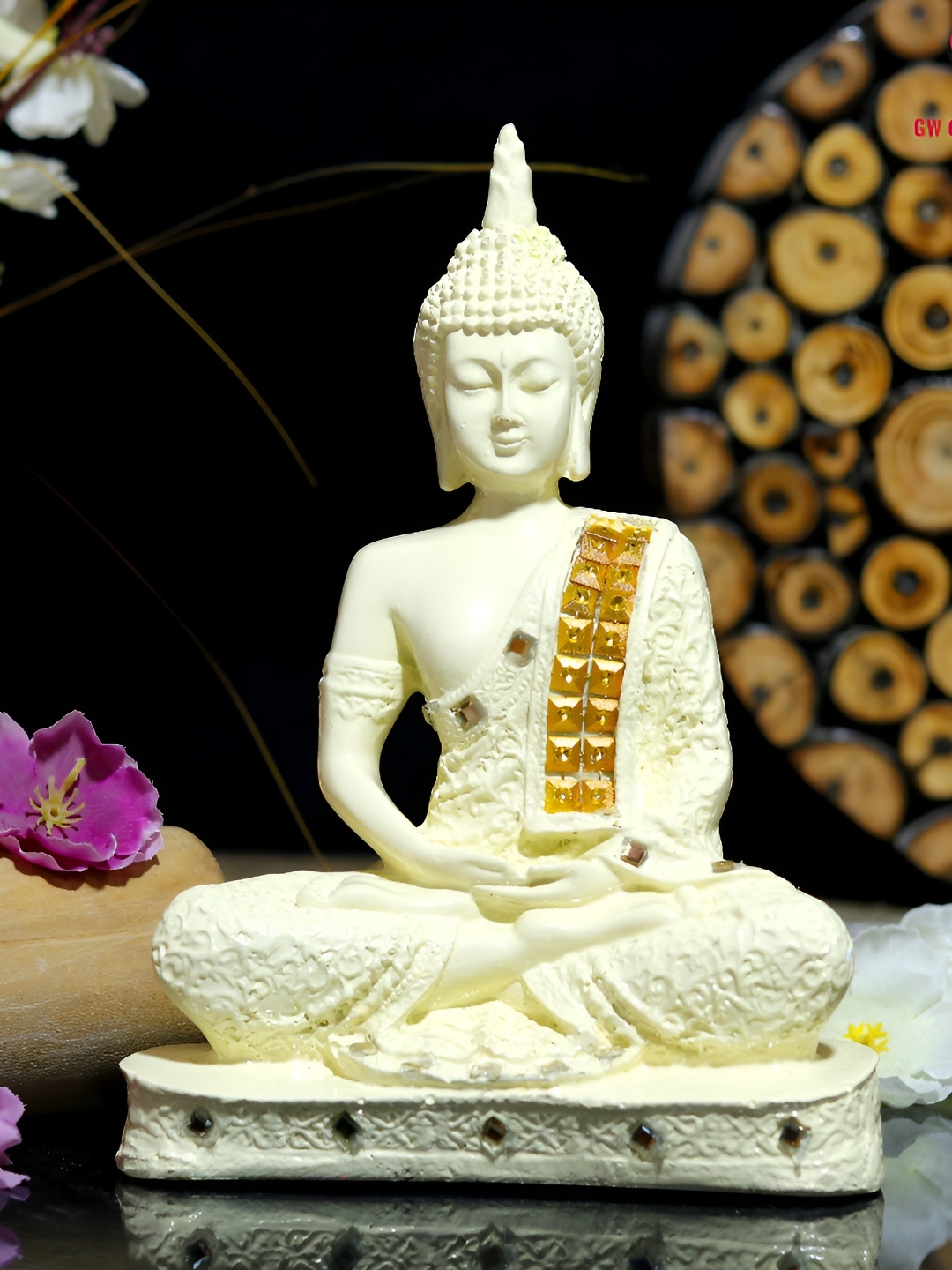 

GW CREATIONS Yellow & Gold Toned Buddha Idol Showpiece