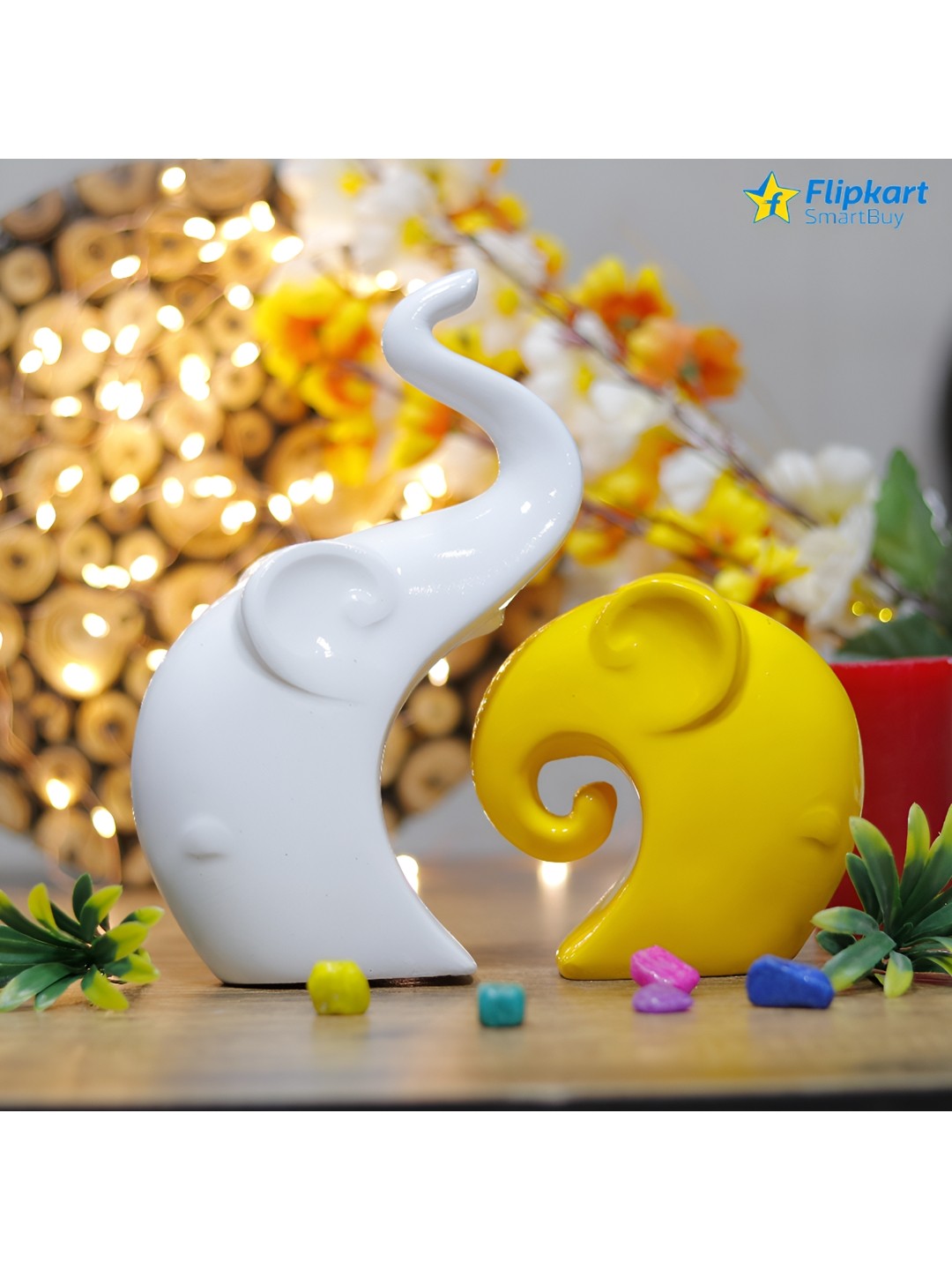 

GW CREATIONS White and Yellow 2 Pieces Birds and Animals Figurine Showpiece