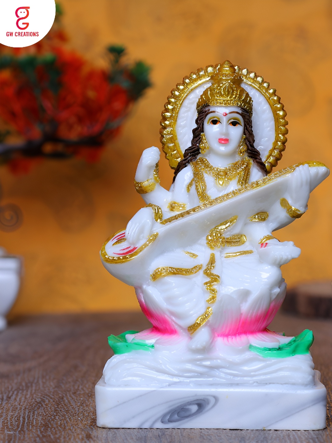 

GW CREATIONS White & Gold Toned Godesses Saraswathi Idol Showpiece