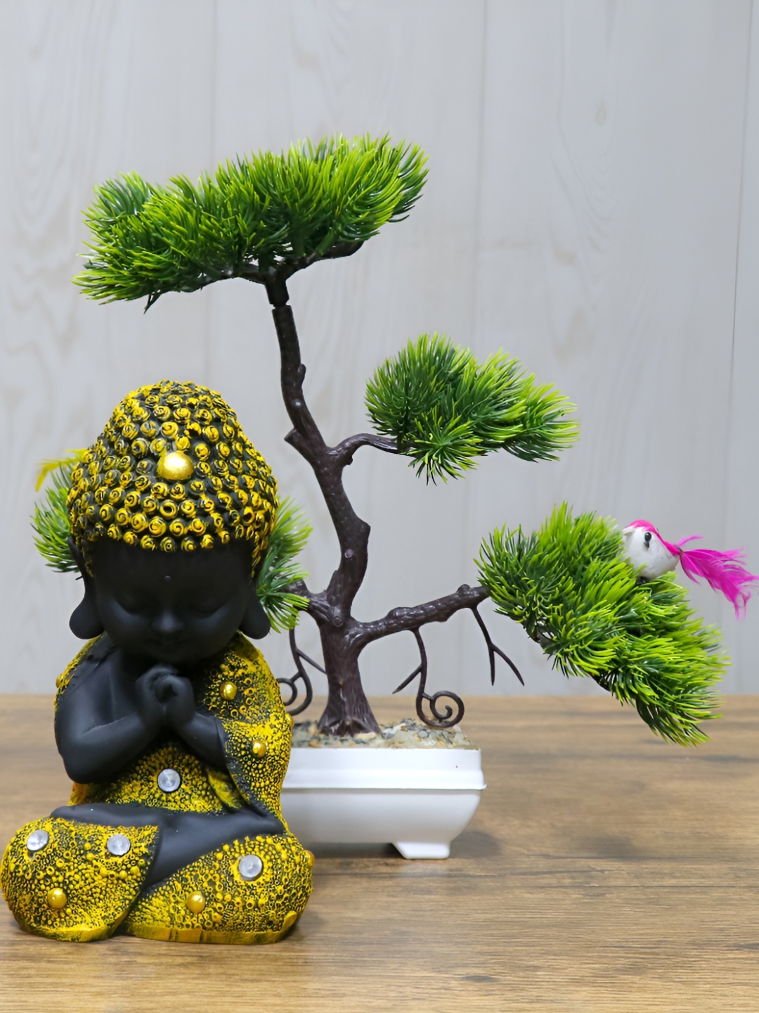 

GW CREATIONS Yellow & Black Buddha Idol Showpiece