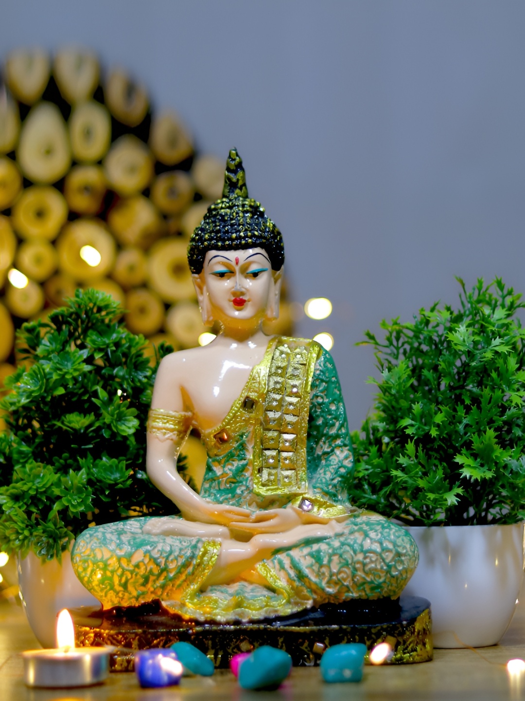 

GW CREATIONS Green Buddha Figurine Showpiece