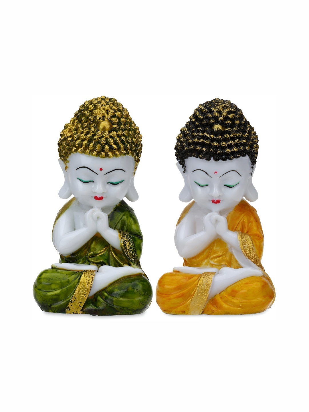 

GW CREATIONS Yellow & Green Marble Buddha Figurine Small Showpiece