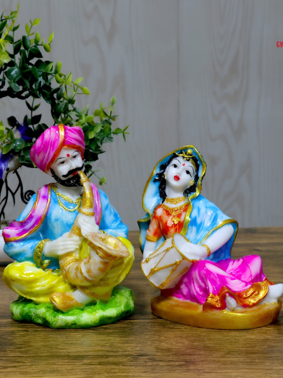 

GW CREATIONS Blue and Pink 2 Pieces Figurine Decorative Showpiece