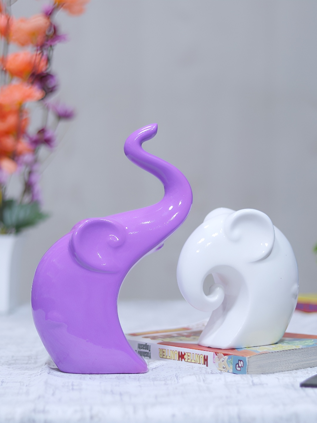 

GW CREATIONS Purple & White 2 Pieces Elephant Figurine Showpieces