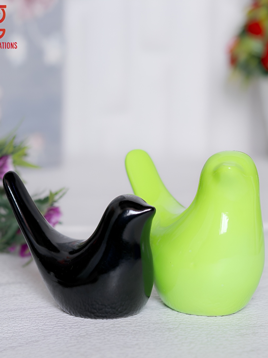 

GW CREATIONS Green & Black 2 Pieces Animals Figurine Showpiece