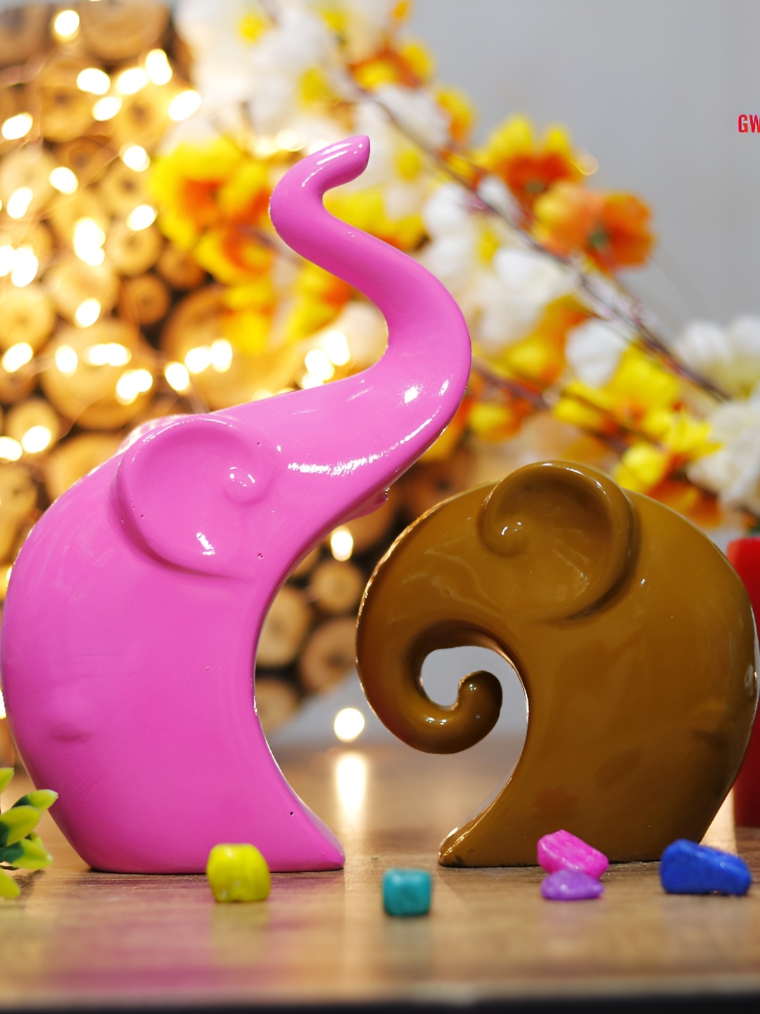 

GW CREATIONS Pink & Brown Animal Figurine Showpiece