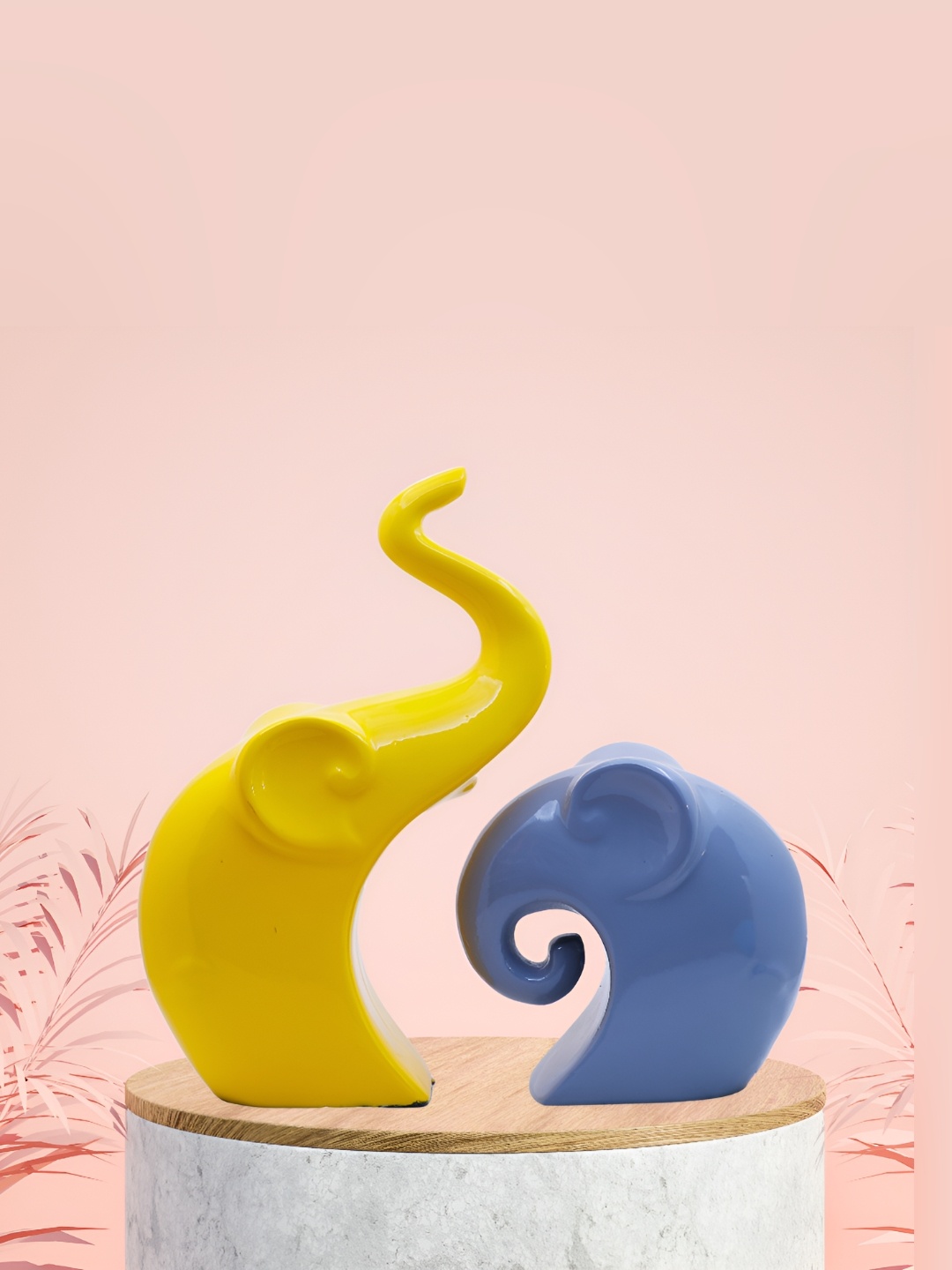 

GW CREATIONS Blue & Yellow 2 Pieces Elephant Figurine Showpieces