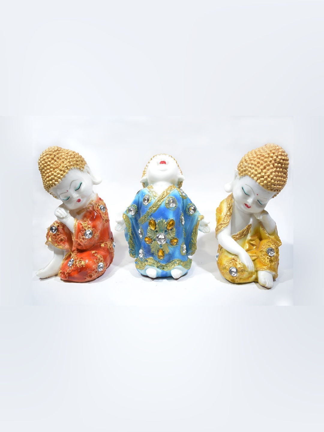 

GW CREATIONS Blue & Orange 3 Pcs Buddha Idol Showpieces