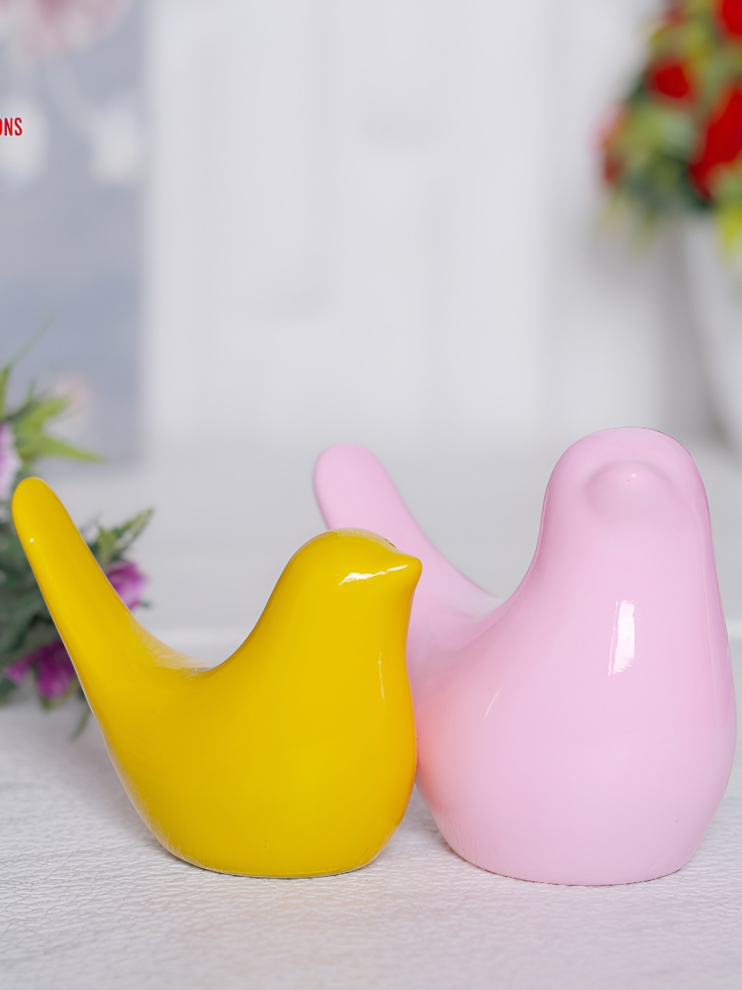 

GW CREATIONS Pink & Yellow 2 Pieces Figurine Showpiece