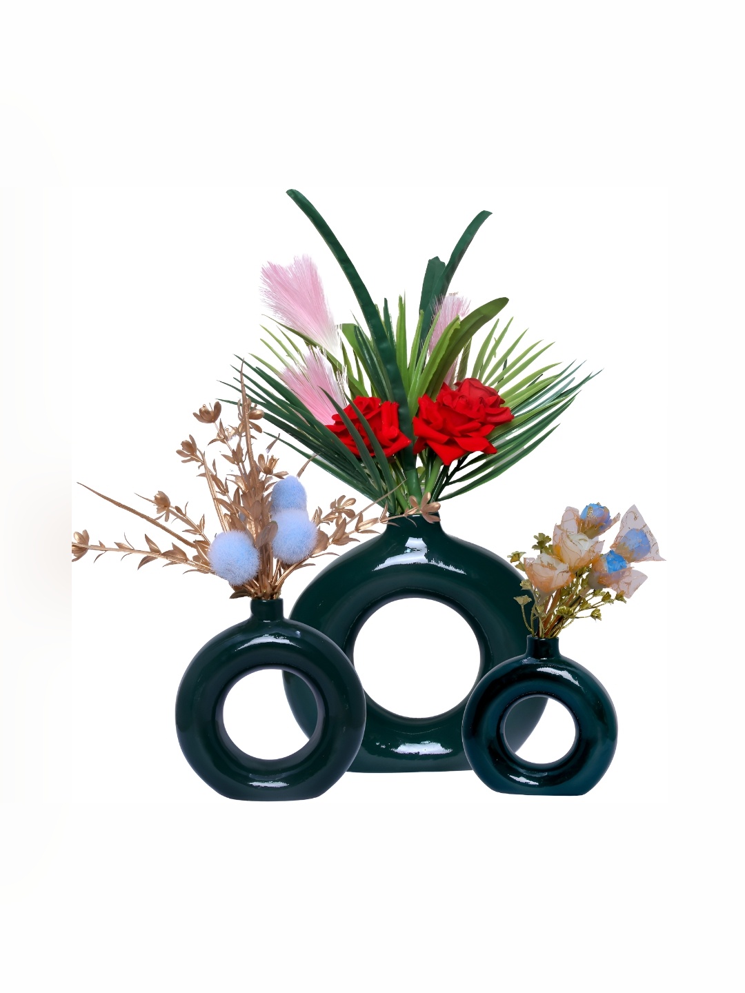 

GW CREATIONS Green & Blue 3 Pcs Curio Showpieces