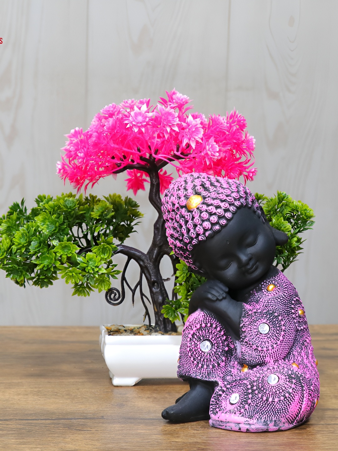 

GW CREATIONS Pink & Black Buddha Figurine Small Showpiece