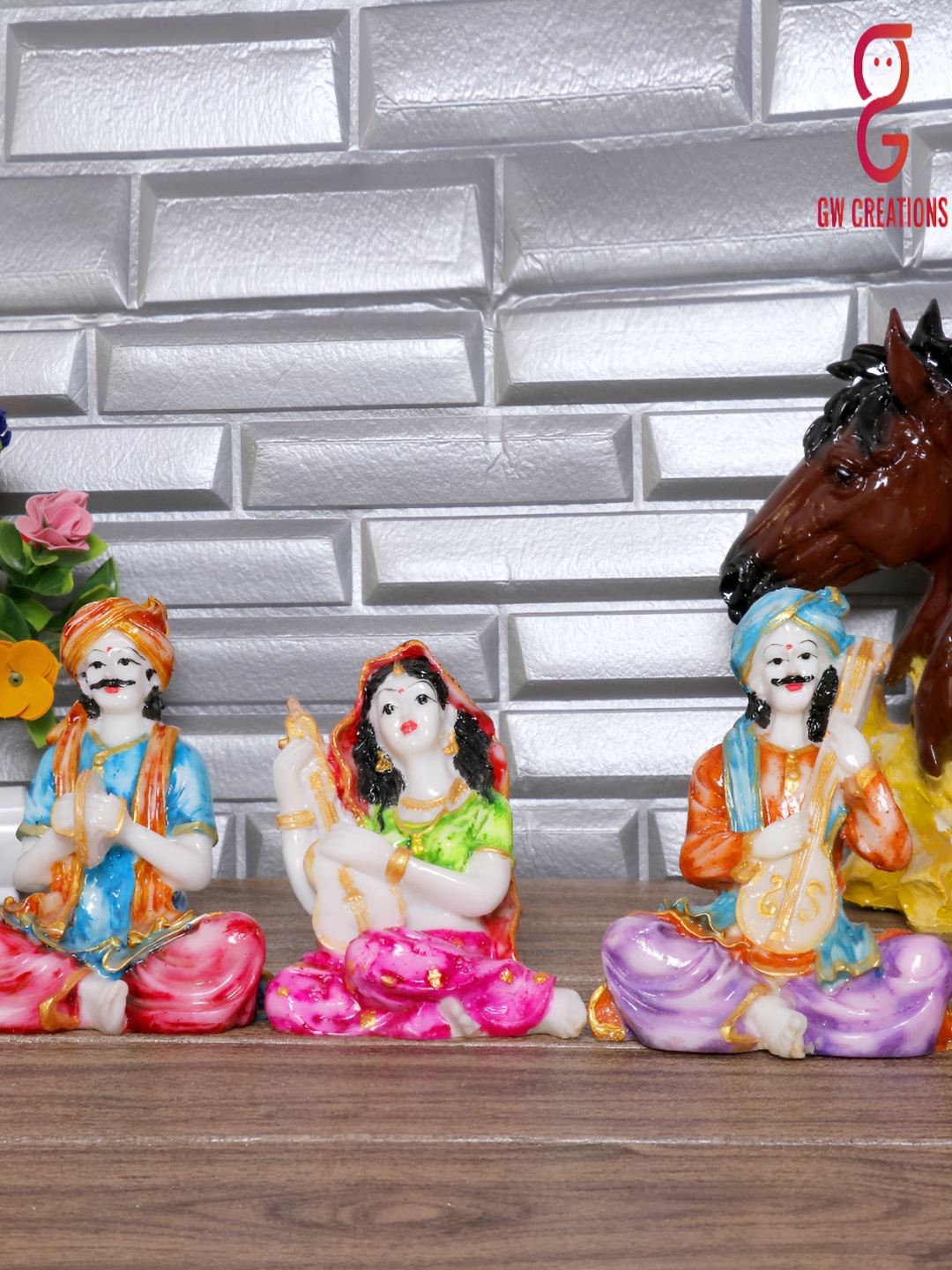 

GW CREATIONS Pink and Blue 3 Pieces Figurine Decorative Showpiece