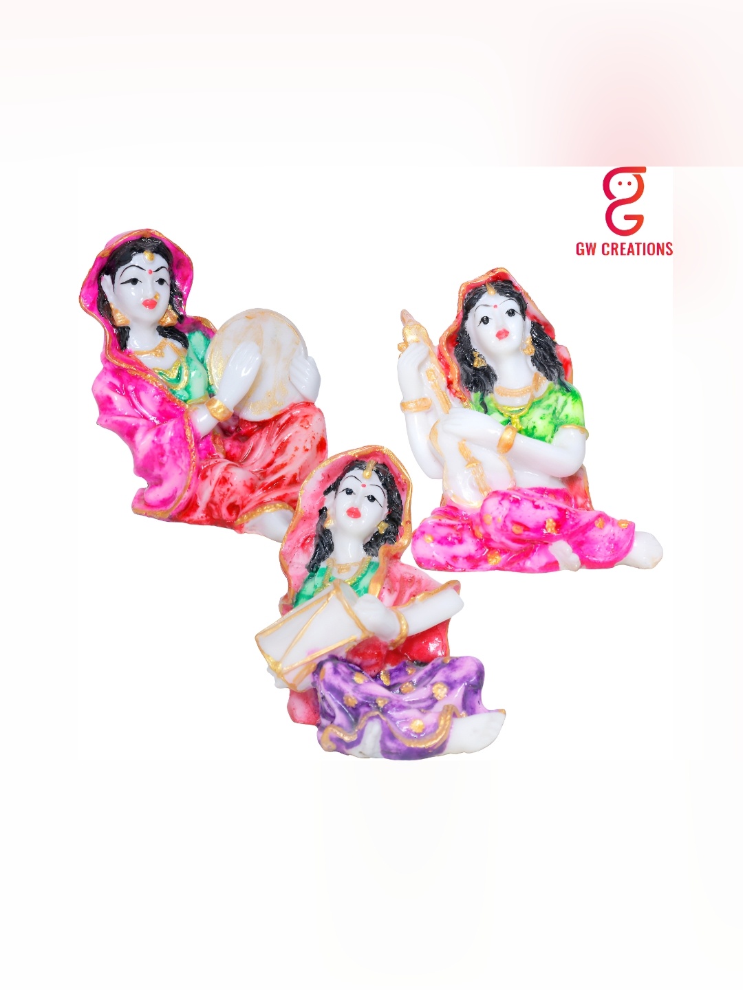 

GW CREATIONS Pink & White 3 Pieces Figurine Showpieces