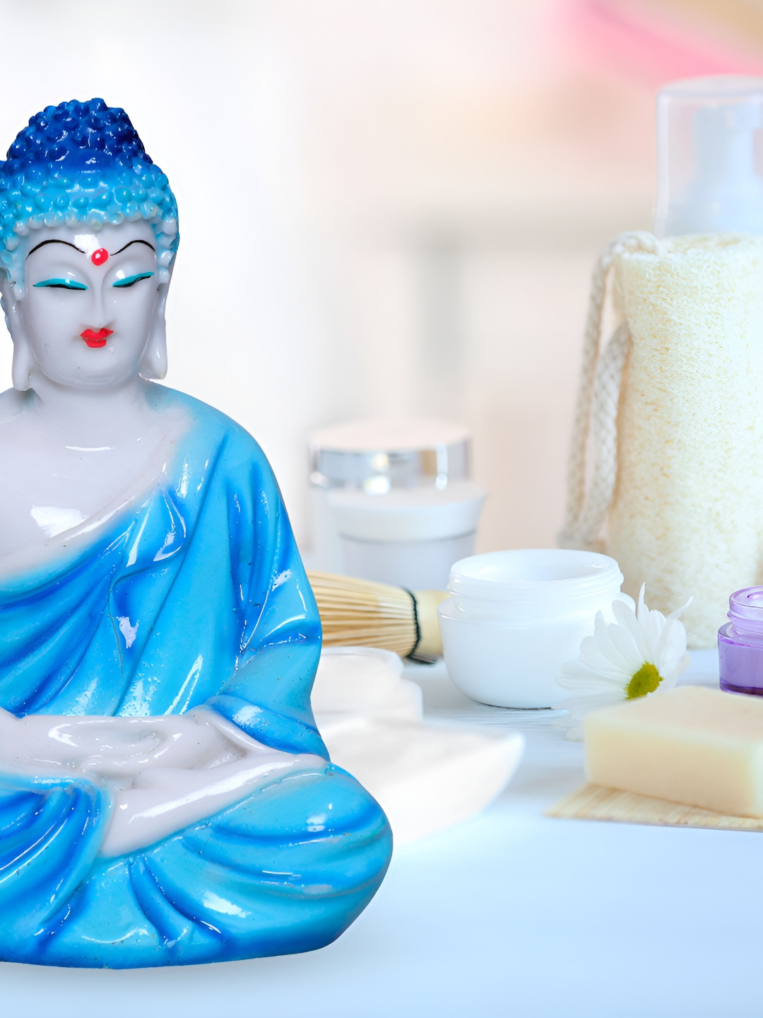 

GW CREATIONS Blue and White Buddha Idol Showpiece