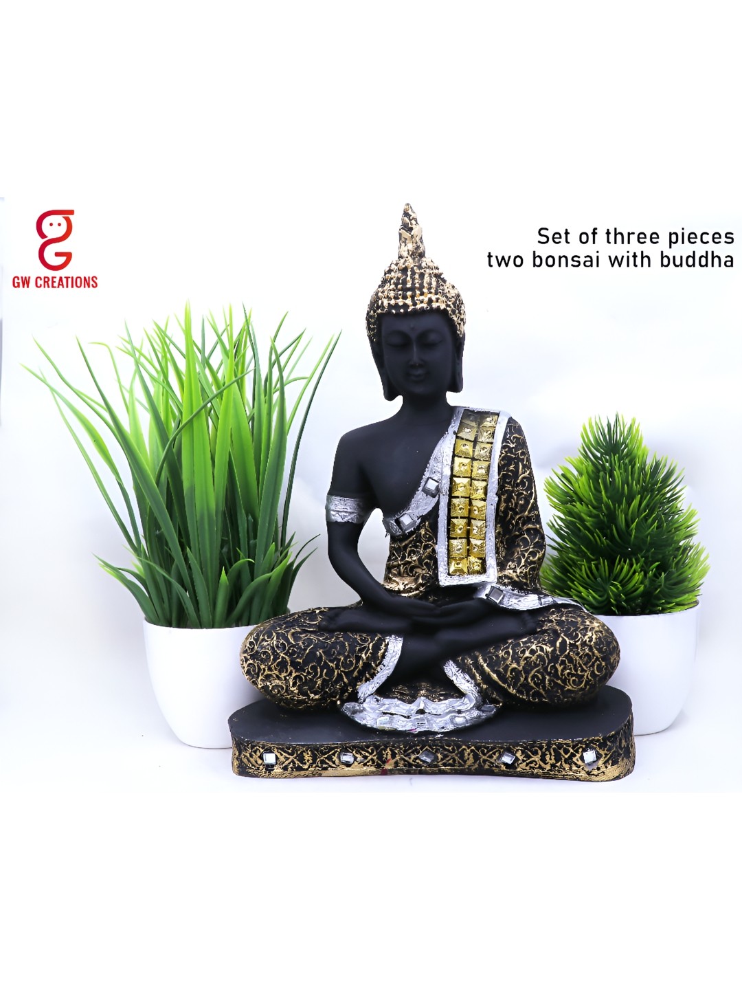 

GW CREATIONS Black & Gold Toned Buddha Idol Showpiece