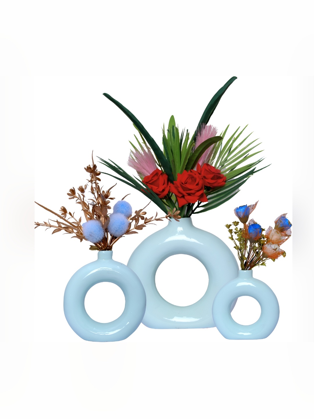 

GW CREATIONS Blue 3 Pieces Round Planters