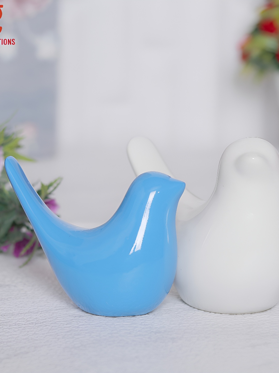 

GW CREATIONS White & Blue 2 Pieces Birds Figurine Showpieces