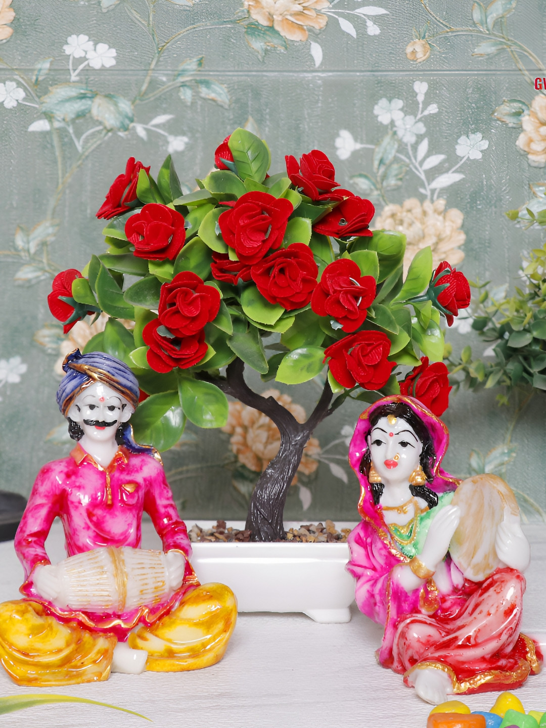 

GW CREATIONS Pink & Yellow 3Pcs Polyresin Figurine Small Showpieces