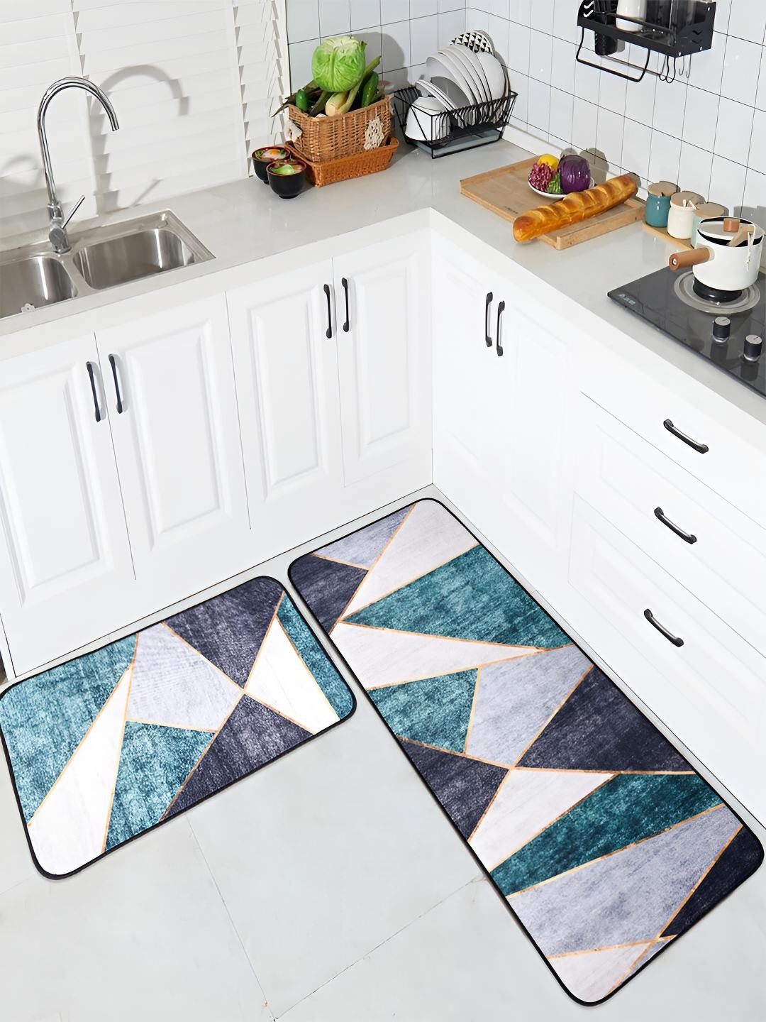 

Kuber Industries Green & Grey 2 Pieces Soft & Absorbent Non-Woven Floor Mat
