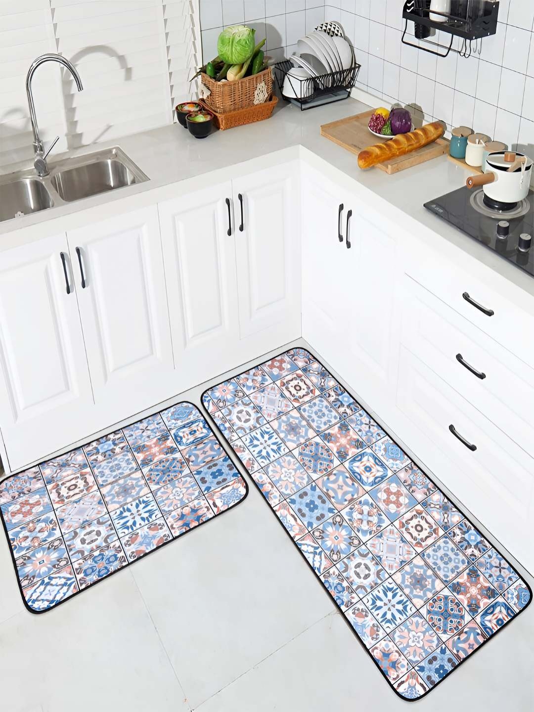 

Kuber Industries Blue & Orange 2 Pieces Soft & Absorbent Non-Woven Floor Mat