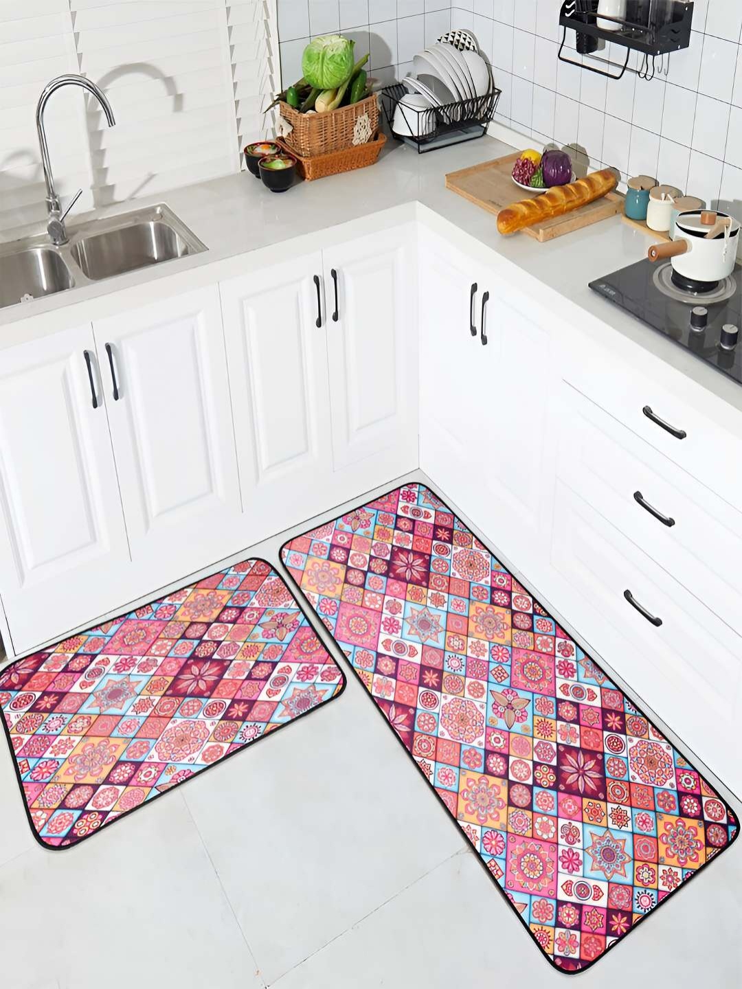 

Kuber Industries Blue & Orange 2 Pieces Soft & Absorbent Non-Woven Floor Mat, Pink