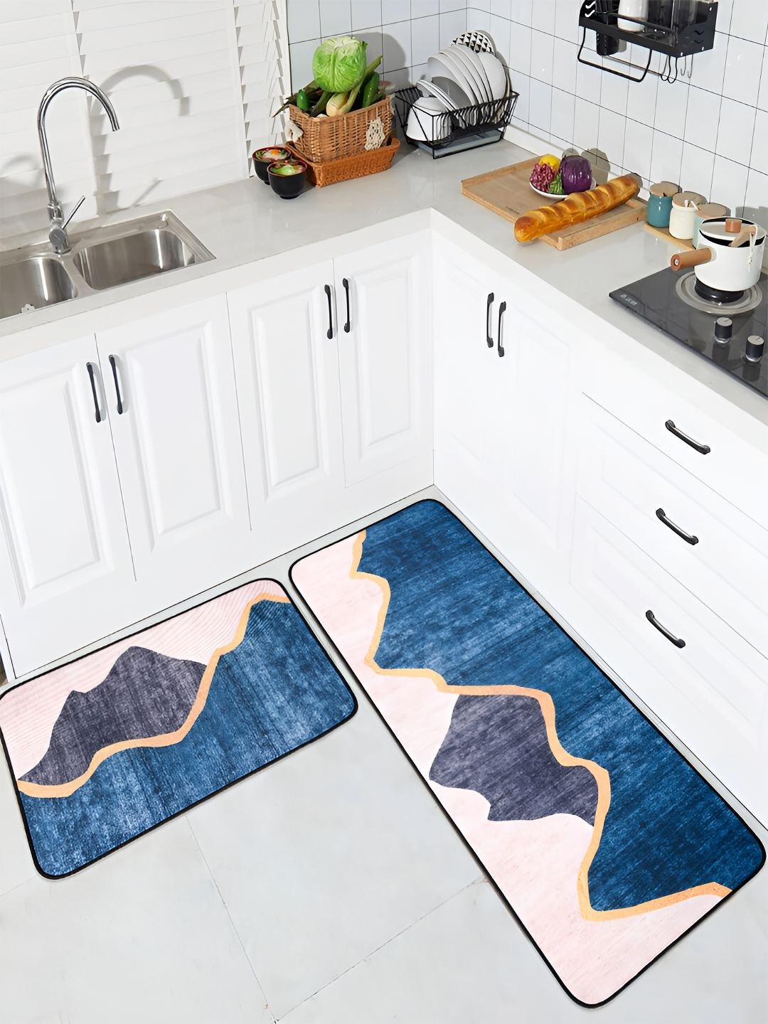 

Kuber Industries Blue & White 2 Pieces Soft & Absorbent Non-Woven Floor Mat