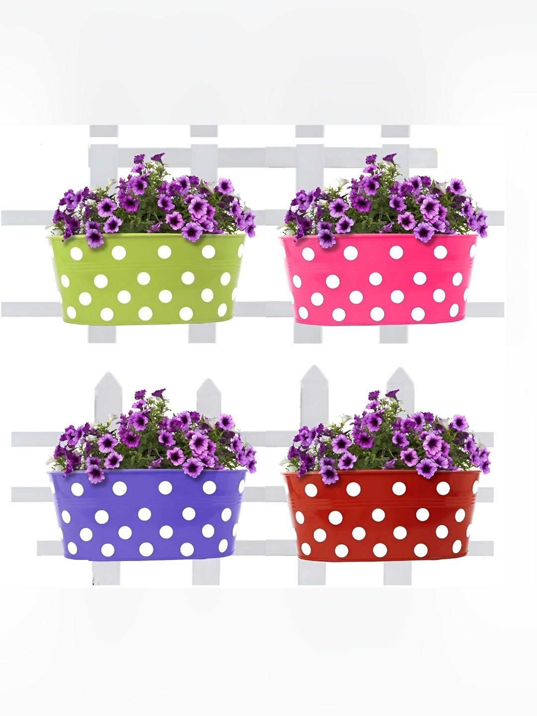 

appeasy Red & Green 4Pcs Printed Rectangle Metal Railing Hanging Planters