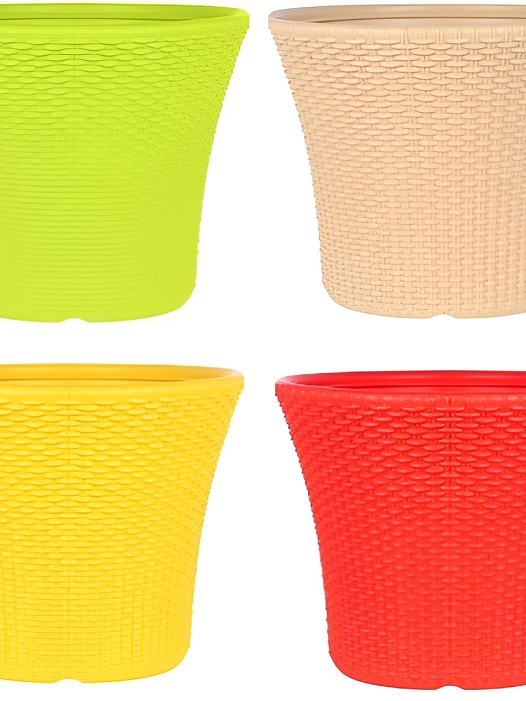 

appeasy Red & Green 4 Pieces Textured Metal Planters