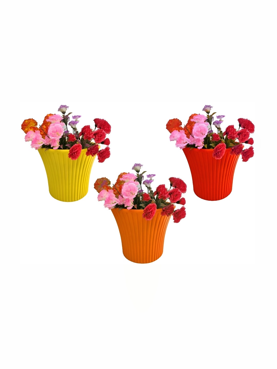 

appeasy Red & Yellow 3-Pcs Textured Metal Planters