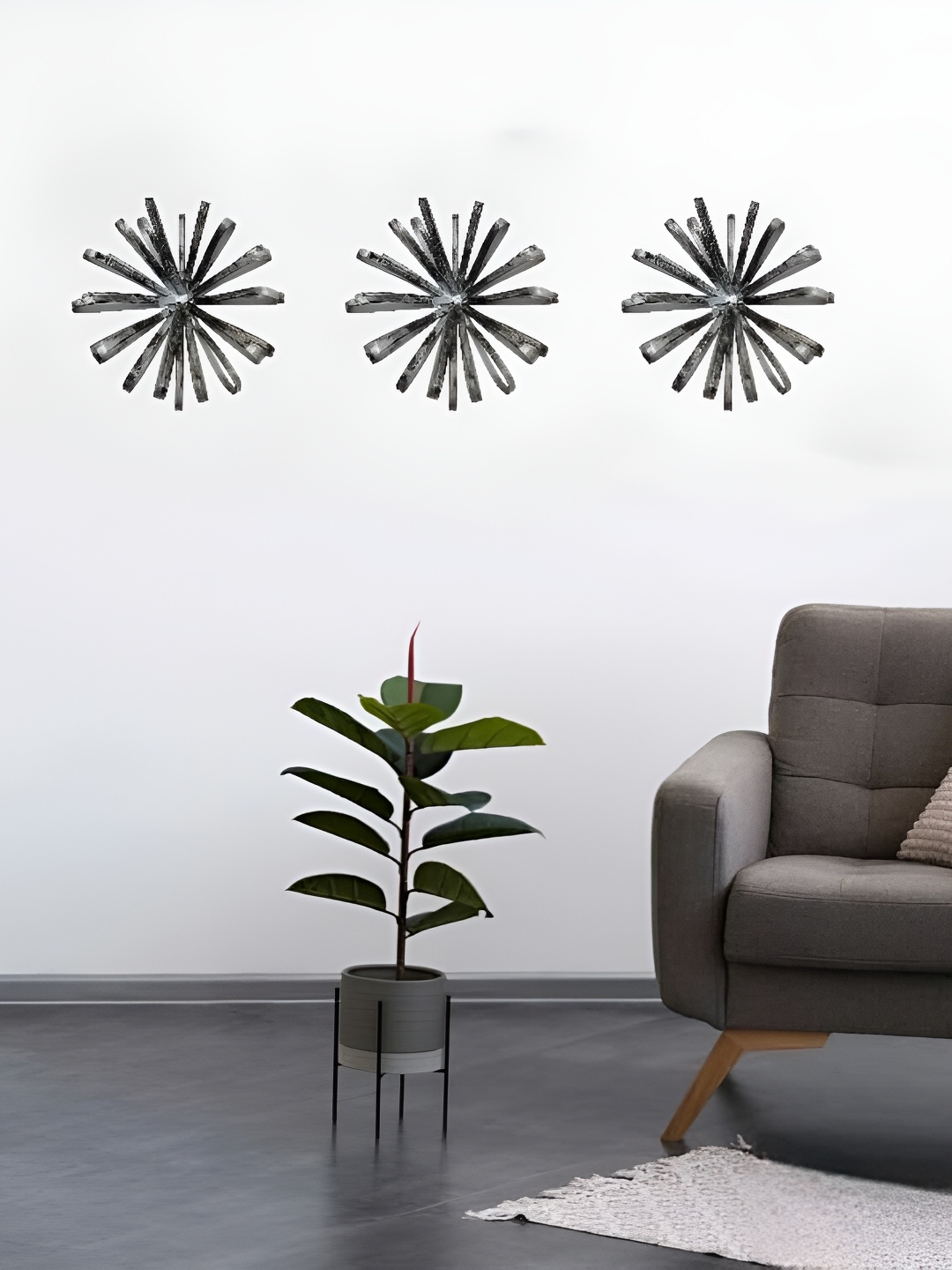 

Garden Deco 3 Pieces Black & Grey Flower Metal Wall Hanging