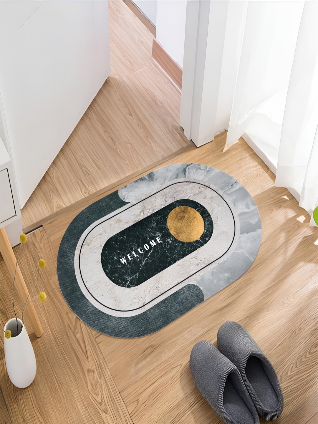 

Kuber Industries Grey & Black Printed Anti Skid Doormat