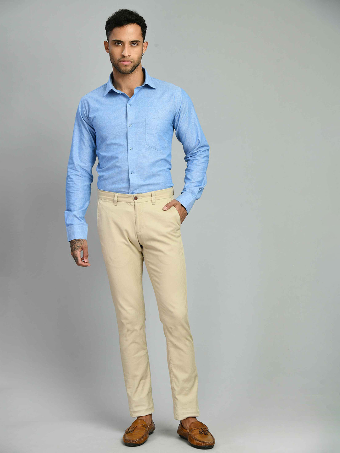 

SQUIREHOOD Smart Tailored Fit Spread Collar Cotton Casual Shirt, Blue