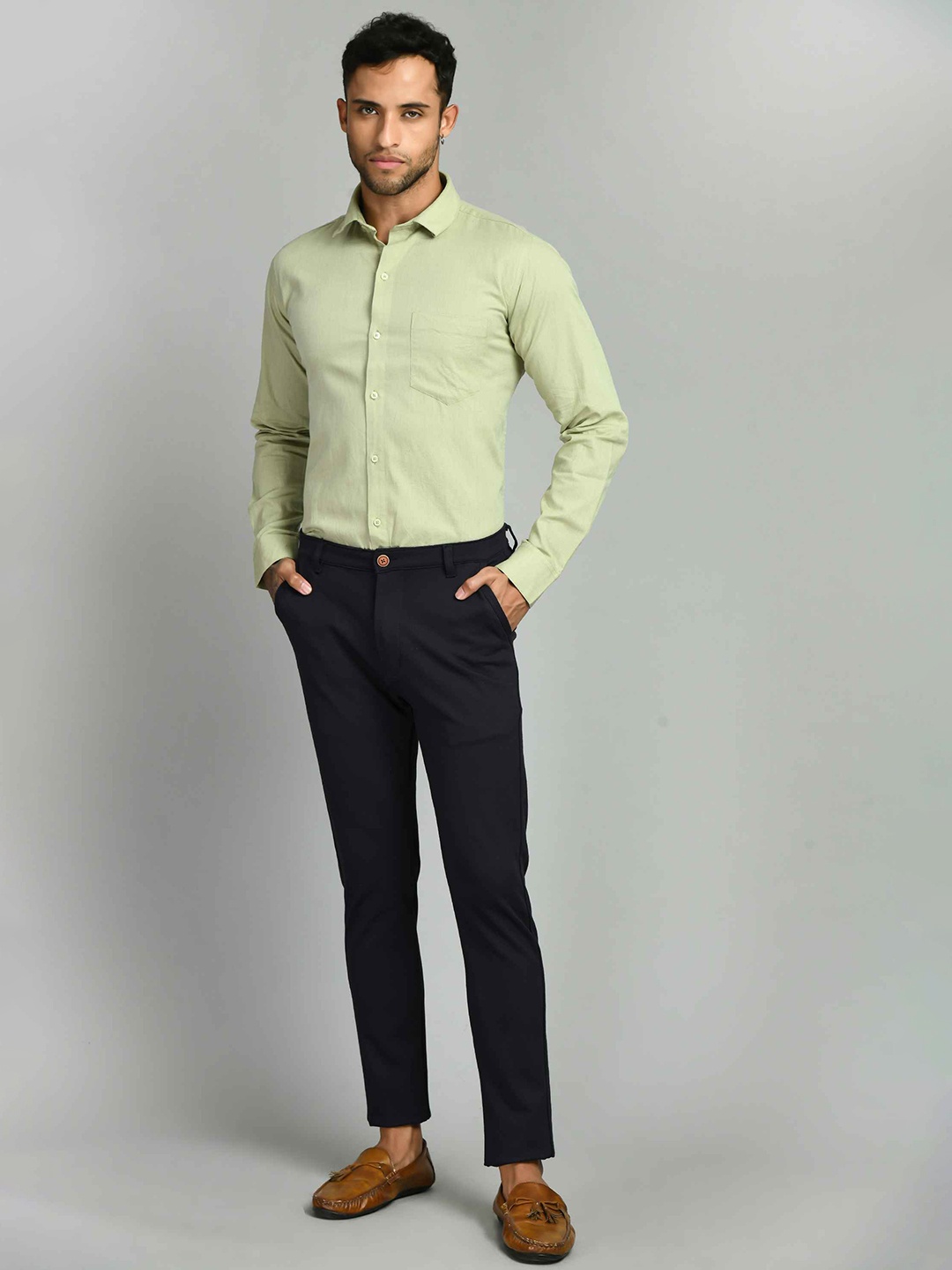 

SQUIREHOOD Smart Tailored Fit Spread Collar Cotton Casual Shirt, Green