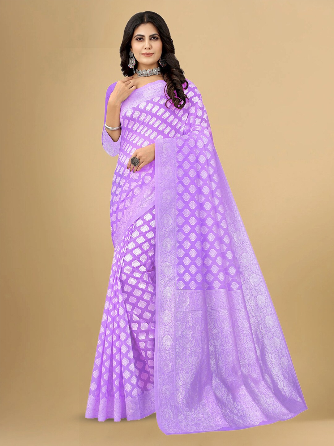 

KALINI Ethnic Motifs Woven Design Zari Banarasi Saree, Lavender